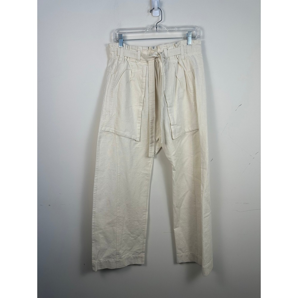 Free People Skyrider Utility Pants Women S Ecru NWT Cotton Linen Paperbag Waist